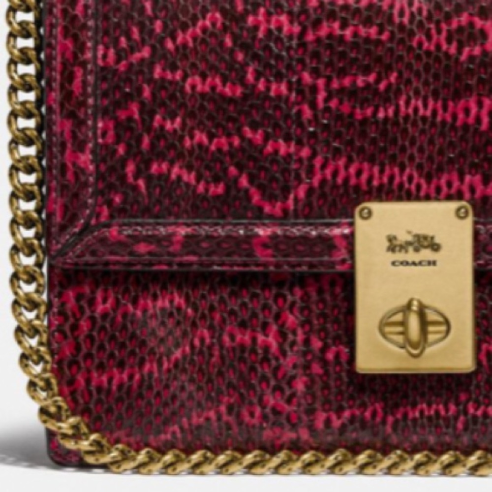 LAST COACH HUTTON GENUINE SNAKESKIN SHOULDER BAG IN CERISE W/CHUNKY CHAIN STRAP - Picture 8 of 16